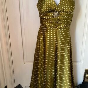 Elegant Olive Green Polka Dot Dress